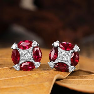 Natural Ruby Earrings Stud Dangle Silver Vintage Gold Ruby Earrings Delicate Ruby Stud Earrings Handmade Jewelry Burma Ruby Studs, Burmese