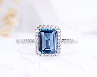 London Blue Topaz Engagement Ring,White Gold,November Birthstone Ring,Moissanite Wedding Ring,Gold Minimalist Ring,Birthday Gift For Her