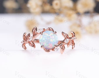 Delicate Opal Ring October Birthstone Ring Round White Opal Ring 14K Gold Opal Ring Engagement Ring Promise Ring Birthday Gift for Her