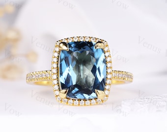 London Blue Topaz Engagement Ring, Yellow Gold, November Birthstone Ring, Moissanite Wedding Ring,Gold Minimalist Ring,Birthday Gift For Her