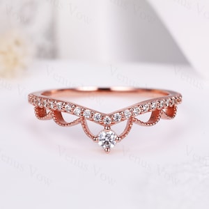 Queen Crown Wedding Ring, 18K Rose Gold Bridal Set Rings for Her, Stackable Rings for Women, Engagement Ring, Matching Dainty Everyday Rings