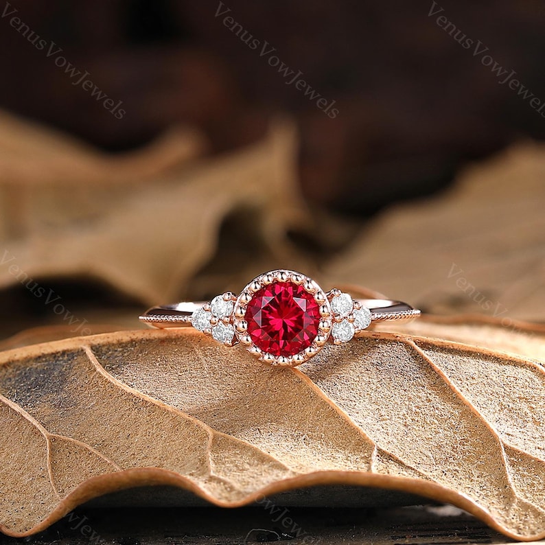 Ruby Ring Round Ruby Ring Minimalist Ruby Ring Simple Gold Ruby Ring Moissanite Ring Diamond Ring Personalized Rings Dainty Ring Women Gift