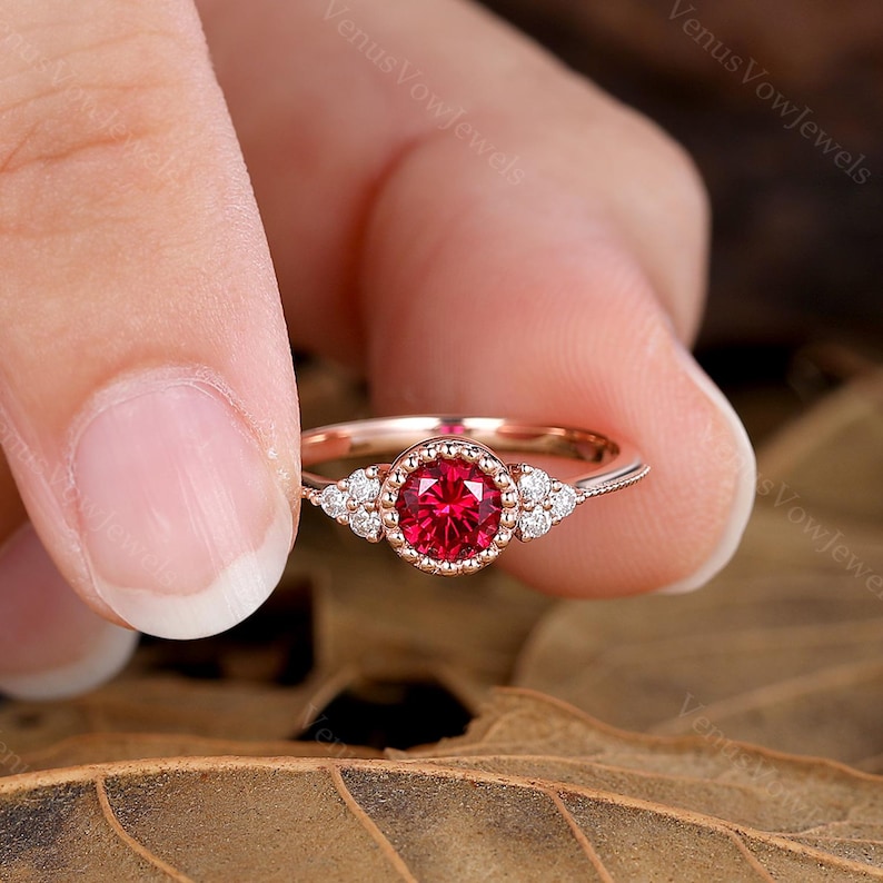 Ruby Ring Round Ruby Ring Minimalist Ruby Ring Simple Gold Ruby Ring Moissanite Ring Diamond Ring Personalized Rings Dainty Ring Women Gift