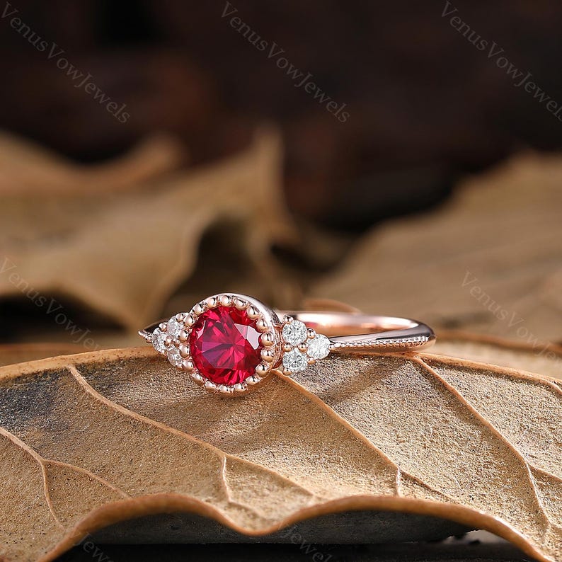 Ruby Ring Round Ruby Ring Minimalist Ruby Ring Simple Gold Ruby Ring Moissanite Ring Diamond Ring Personalized Rings Dainty Ring Women Gift