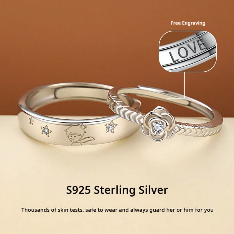 Matching Pinky Promise Couple Rings - Adjustable Silver Holding Hands Rings For Him & Her, No Gemstone - View #11