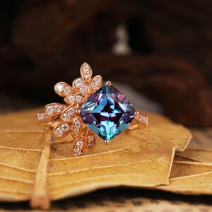 Cushion Cut Alexandrite Ring- Teal / Purple Alexandrite Engagement Ring- Promise Ring Color Changing Gemstone June Birthstone- Gift For Her