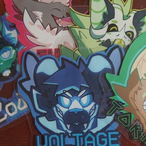 custom head bust furry badges | furry commissions, laminated + optional holographic lamination