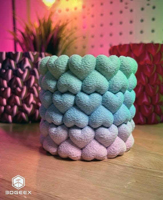 Hearts Bloom 3D Printed Vase - Heart Planter Decor