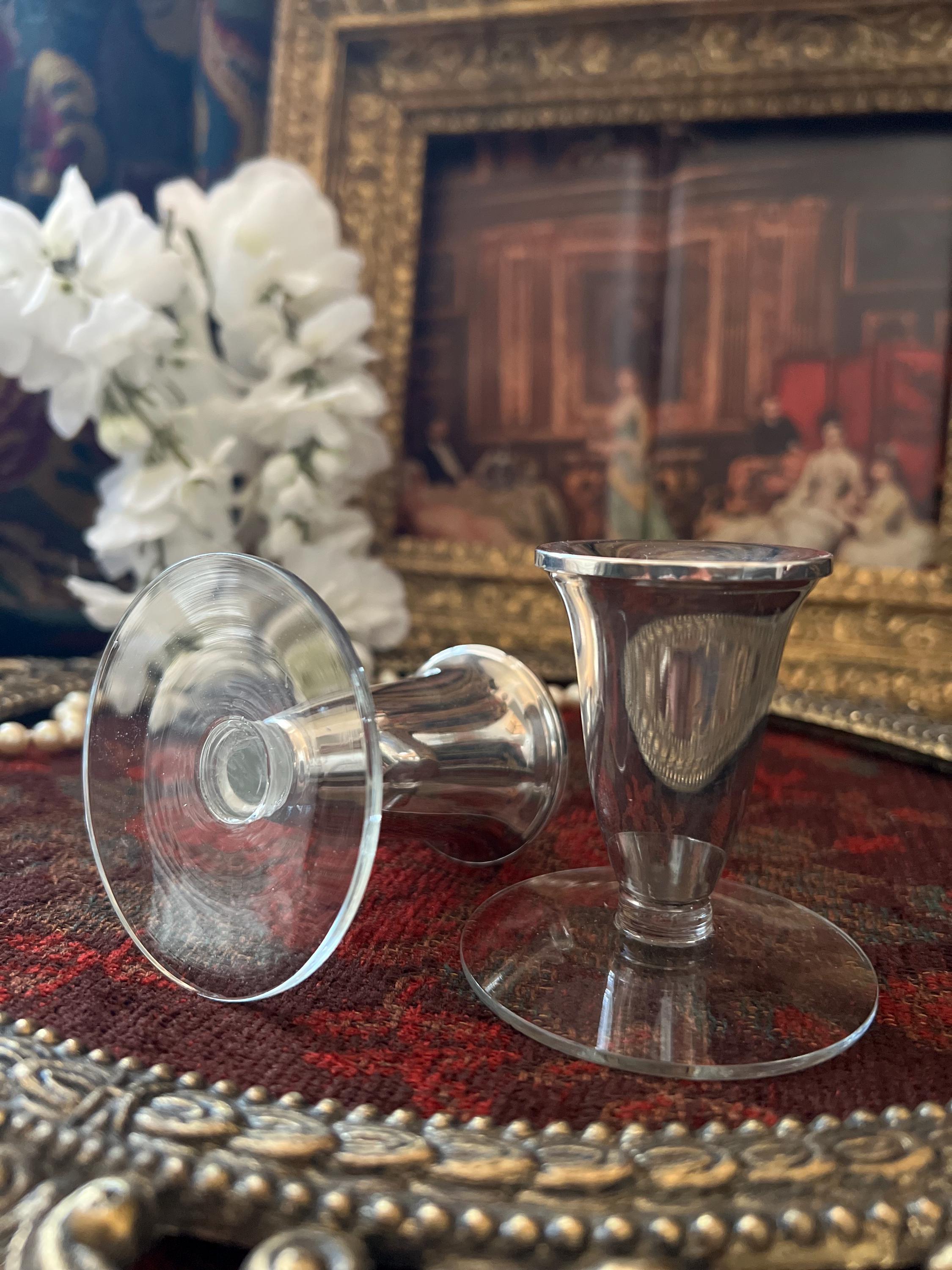 アメリカ製 Duchin Creation スターリングキャンドルスタンド Duchin Creationsのガラスベース付きヴィンテージエレガントな