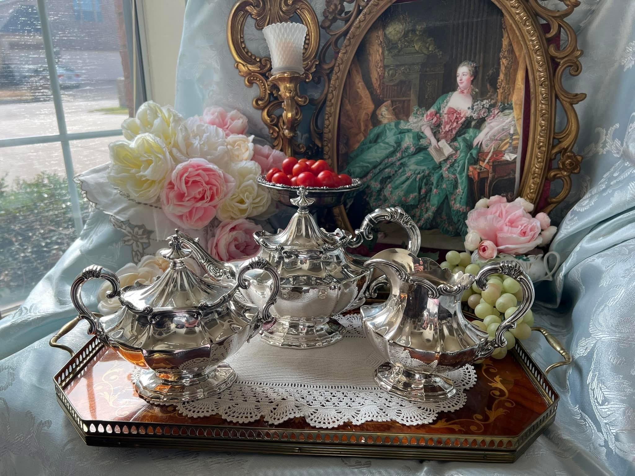 アンティーク ティーセット 銀メッキ 彫刻装飾 ヴィクトリアン風 Victorian silver plated tea set - Etsy 日本 アンティーク ティー