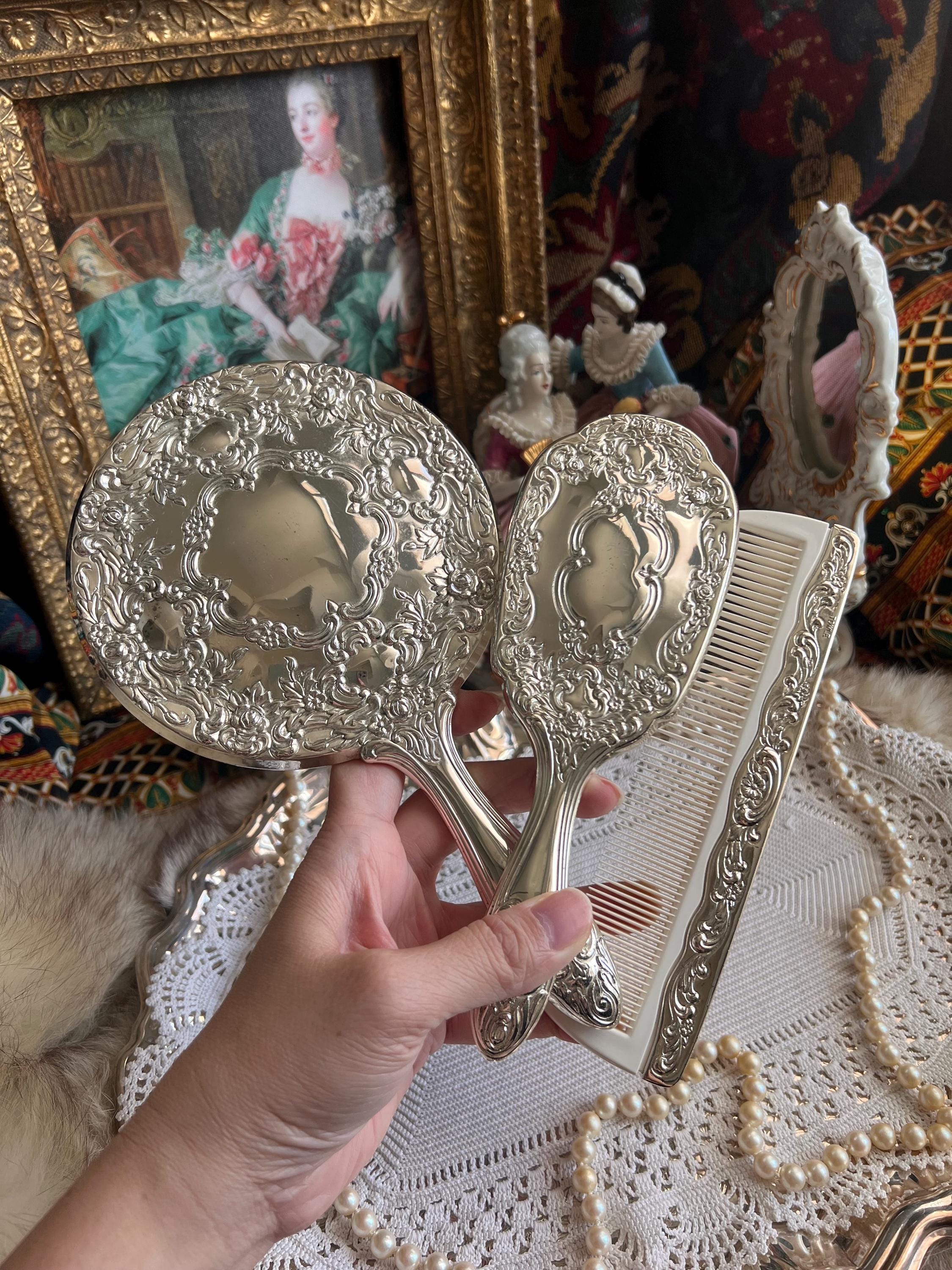 Vintage Hand Mirror and Brush Set - Etsy