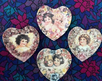 Lot de 4 assiettes murales vintage 1994 CRESTLEY Thomas L. Cathey Heavenly Hearts édition limitée, numérotées