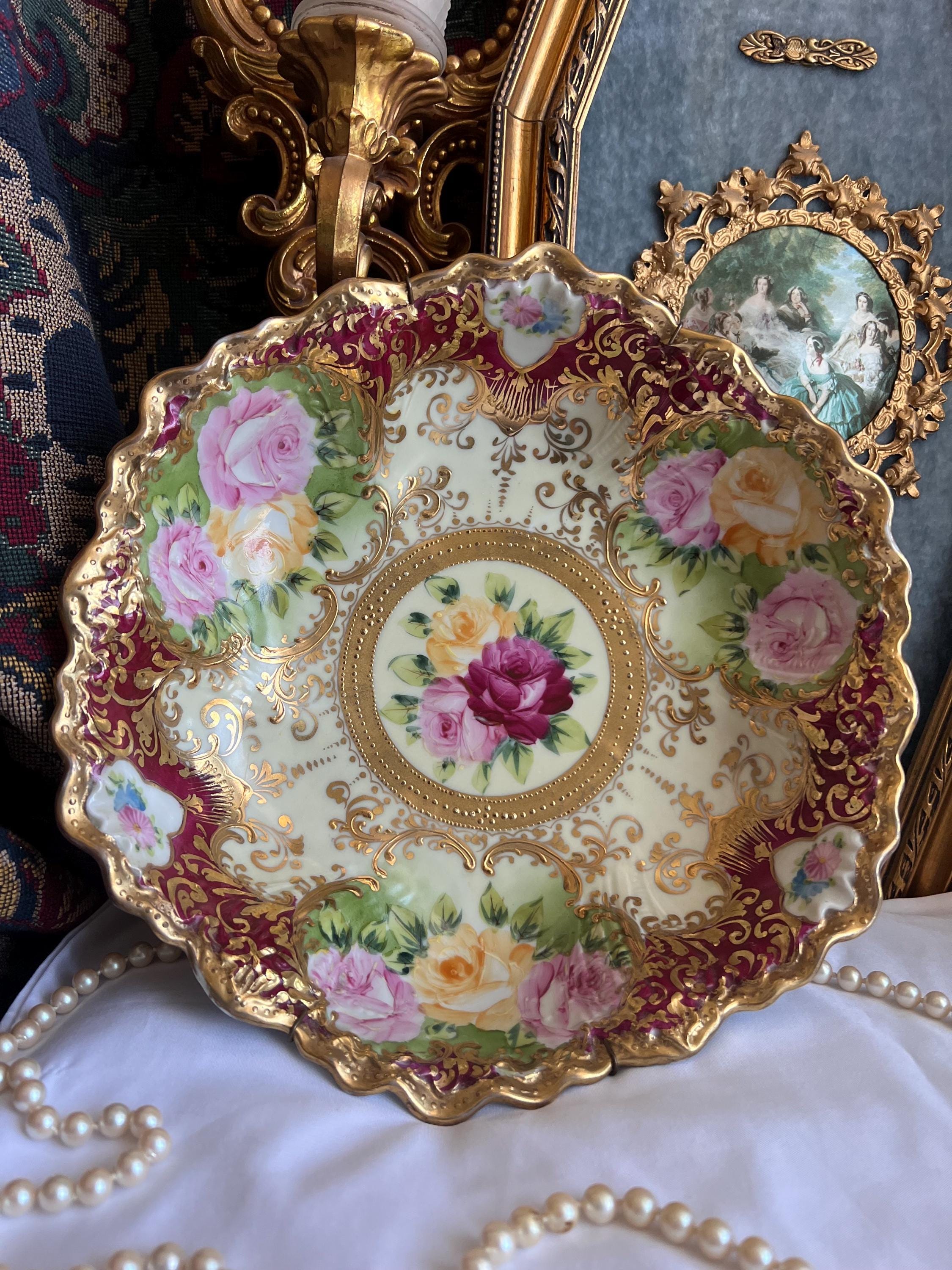 Nippon Painted Hand 金属脚付き 花柄陶器ボウル PAINTED HAND NIPPON Bowl Etsy - 食器