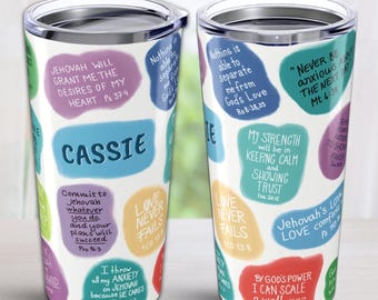 Personalized JW Ministry Tumbler: Encouraging Bible Verses, Pioneer Gift, 20oz Travel Cup for Jehovah's Witness, Custom with Name Mug JW