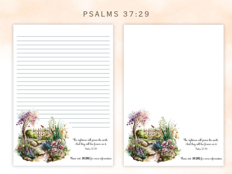 Psalms 37:29 Jeremiah 29 11 JW Letter Writing Stationery, What is Gods Kingdom Letterhead, Paradise Hope Letter Writing Papers 画像 4