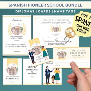 Spanische Pionierschulgeschenkkarten-Bundle druckbare Pionierschulkarte für Pioniere Wertschätzung Namensschild PSS voll erfüllen Ihren Dienst