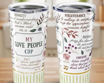 Personalized JW Travel Cup, Love People Ministry Tumbler, Gift for Jehovah's Witness, Custom Name Pioneer Gift, Floral Tumbler for JW