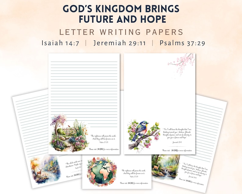 Psalms 37:29 Jeremiah 29 11 JW Letter Writing Stationery, What is Gods Kingdom Letterhead, Paradise Hope Letter Writing Papers 画像 1