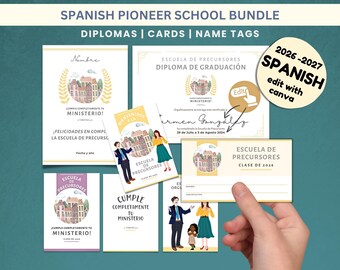 Spanish Pioneer School Gift Bundle: Cards, Diplomas, Name Tags (Digital Download) 2026 and 2027,