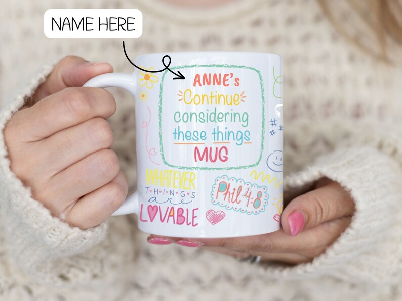 JW Personalized Bible Verse Mug Encouraging Bible Verses Philippians 4:8 Mug Cute Bible Affirmations Mug Custom JW gift Pioneer School Mug Design 2 + name