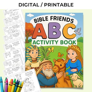 Libro de actividades para reuniones de niños de TJ: Libro de trabajo del ABC de personajes bíblicos para la educación en casa, hoja de trabajo de actividades de convención para niños, libro para colorear de TJ imprimible