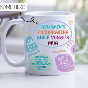 JW Personalized Bible Verse Mug Encouraging Bible Verses Philippians 4:8 Mug Cute Bible Affirmations Mug Custom JW gift Pioneer School Mug Design 1 + name