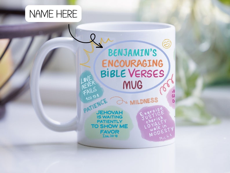 JW Personalized Bible Verse Mug Encouraging Bible Verses Philippians 4:8 Mug Cute Bible Affirmations Mug Custom JW gift Pioneer School Mug Design 1 + name
