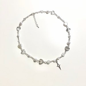 Cute heart necklace | Star pendant beads | Glass beaded jewelry | Fairycore jewellery charm bead | Pearl accessories | Gift idea | Handmade