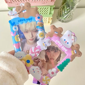 Llavero con portatarjetas KPOP, Colgante de llavero con foto, Tamaño de viaje, Almacenamiento para tarjetas fotográficas, Miniorganizador, Idea de regalo, Estuche con cordón