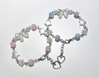 Coquette bracelet | Friendship jewelry | Beaded bow pearl accessories | Minimalist jewellery | Star charm beads  | Gift idea | Handmade