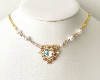 Coqueta collar de corazón de oro / Joyería elegante / Lindas joyas de cuentas colgantes / Cuentas de encanto con cuentas / Accesorios de perlas / Idea de regalo / Hecho a mano