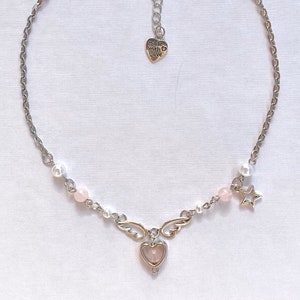 Cute star heart necklace Wings pendant beads Beaded jewelry Fairycore jewellery charm bead Pearl accessories Gift idea Handmade zdjęcie 5