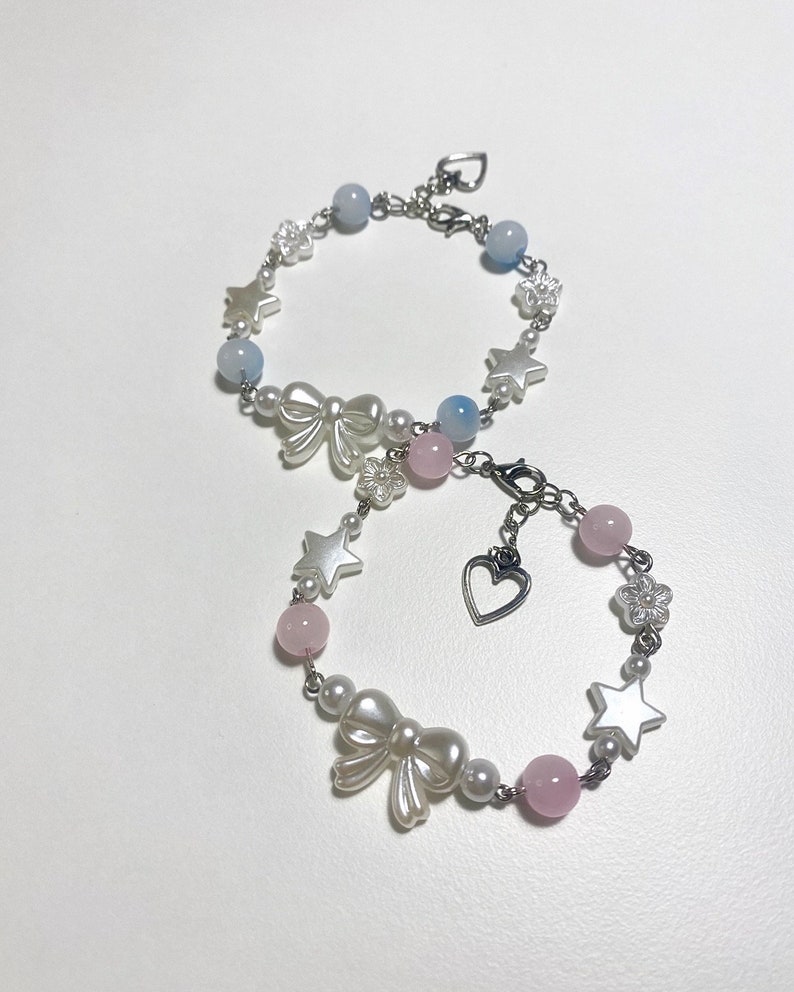 Coquette-armband Vriendschapssieraden Accessoires met kralen en strik parels Minimalistische sieraden Sterbedelkralen Cadeau-idee Handgemaakt afbeelding 9