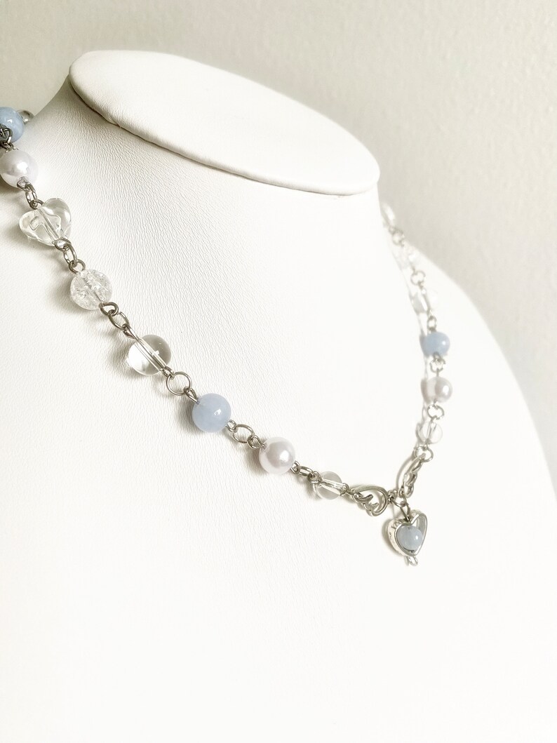 Cute heart necklace Wing pendant beads Glass beaded jewelry Fairycore jewellery charm bead Pearl accessories Gift idea Handmade zdjęcie 2