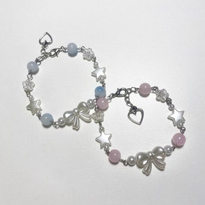 Coquette-armband Vriendschapssieraden Accessoires met kralen en strik parels Minimalistische sieraden Sterbedelkralen Cadeau-idee Handgemaakt afbeelding 6