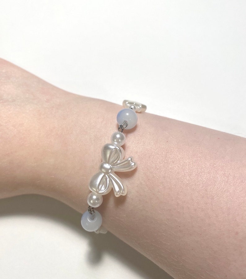 Coquette bracelet Friendship jewelry Beaded bow pearl accessories Minimalist jewellery Star charm beads Gift idea Handmade image 10