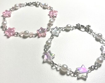 Coquette star bracelet | Friendship jewelry | Beaded cute pearl accessories | Minimalist jewellery | Y2K charm beads  | Gift idea | Handmade