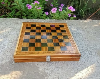 Handmade wooden chessboard for play