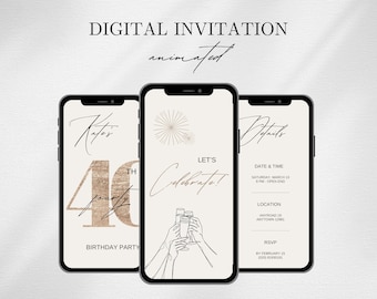 Elegant 40th Birthday Invitation Template: Mobile Electronic Invite (Digital Download)
