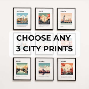 Aangepaste set van 3 stadsprints | Drie willekeurige locaties | Gepersonaliseerde stadsafdrukken | Reisposters | Set van 3 muurafdrukken | Digitale download