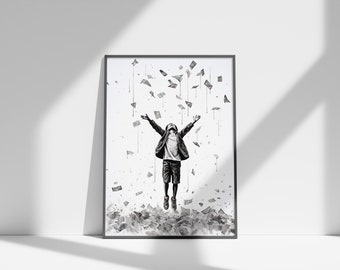 Banksy Style Wall Art | Money Raining on Little Boy | Printable Poster | Digital Print | Instant Download