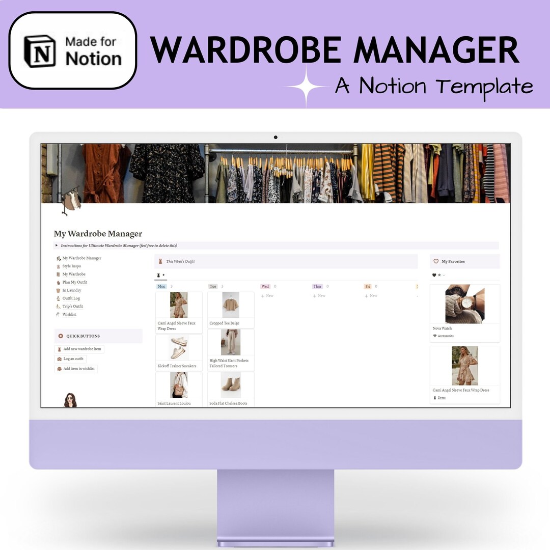 Wardrobe Manager A Notion Template Notion Outfit Planner - Etsy