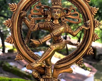 Dancing Shiva Nataraja Statue, 17 cm Small Brass Dancing Shiva Natraj Idol, Temple Mandir Altar Yoga Studio Decor, Outdoor/ Indoor decor