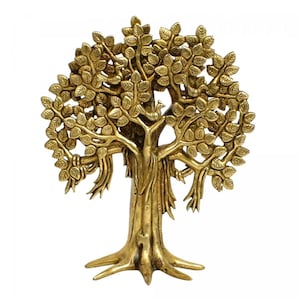 Brass Kalpavriksha Tree- 27CM Super Fine Brass Tree, Tree of Life Sculpture with Golden Roots for Home, office, Gifts, Entrance Decor