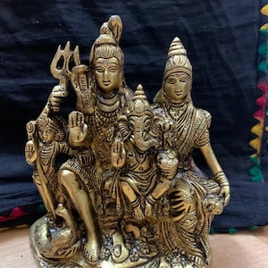 Brass Superfine Lord Shiva Parivar kartikye  Statue 6 Inches - Spiritual Home Décor Unique Gift - Hindu God Figurine Set For Puja