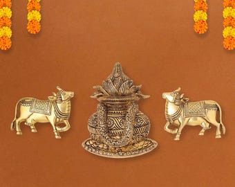 Brass Nandi Kalash Set – Traditional Indian Decor Handcrafted Brass Nandi Kalash – Spiritual Home Accent