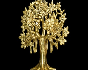 Brass Kalpavriksha Tree- 27CM Super Fine Brass Tree, Tree of Life Sculpture with Golden Roots for Home, office, Gifts, Entrance Decor