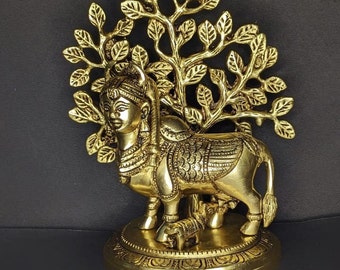 Divine Abundance: Kamadhenu, The Sacred Cow(20cm) in Brass, Holy Cow Idol, Showpiece for Home Decor, Handmade Divine Cow, The Cow of Wishes.