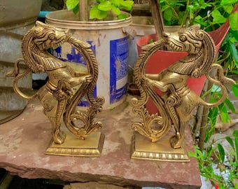 Brass Yaali Sher Statue – Vastu Decorative Mythical Lion for Home & Temple Decor | Hindu Traditional Art Sculpture 8 inch