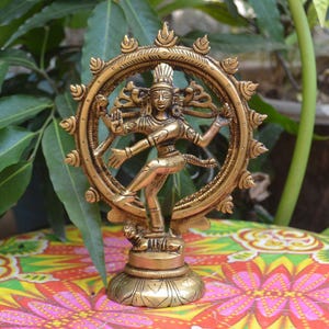Dancing Shiva Nataraja Statue, 17 cm Small Brass Dancing Shiva Natraj Idol, Temple Mandir Altar Yoga Studio Decor, Outdoor/ Indoor decor